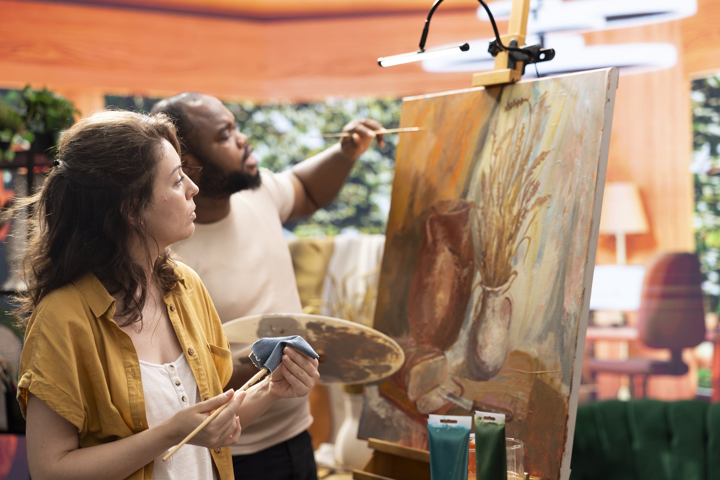 Artists painting together in a ForeStow studio